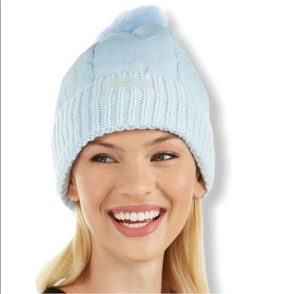Steve Madden Accessories - Steve Madden NWT Blue Nylon Puffer Pom Hat Beanie